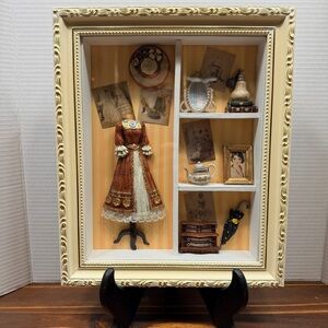 Vintage Arister Gifts Style 3D Shadow Box Victorian Fashion Diorama Ivory Frame